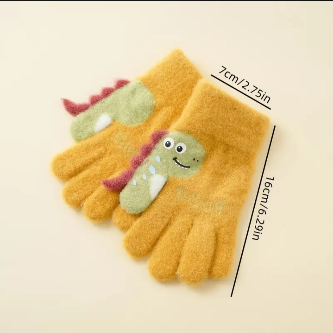 Kids Warm Woolen Premium Plush Gloves - Dino Thumb 6-12 y