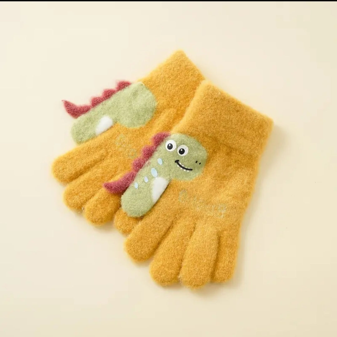 Kids Warm Woolen Premium Plush Gloves - Dino Thumb 6-12 y
