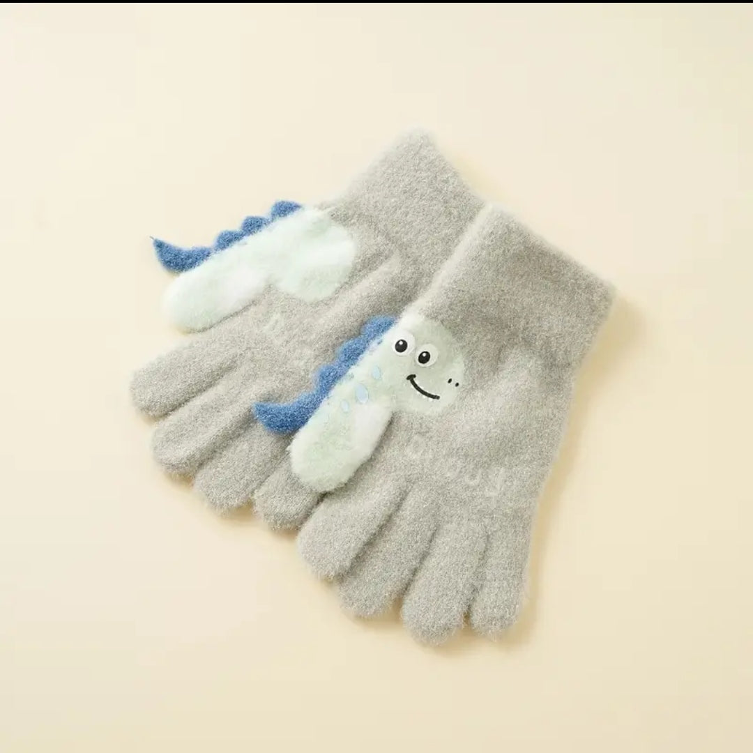Kids Warm Woolen Premium Plush Gloves - Dino Thumb 6-12 y