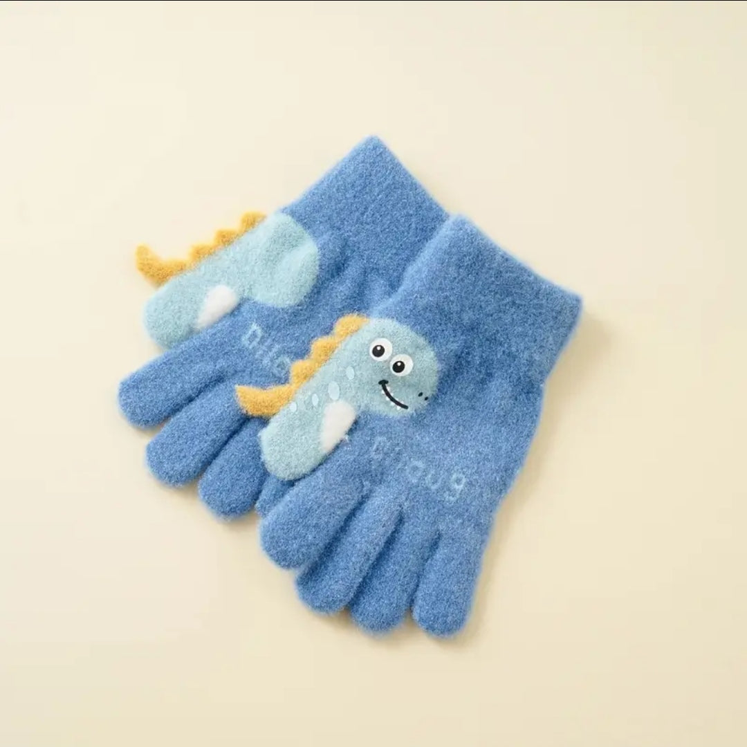 Kids Warm Woolen Premium Plush Gloves - Dino Thumb 6-12 y