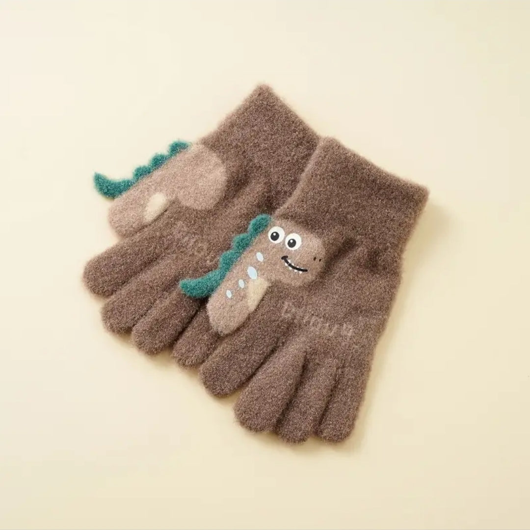 Kids Warm Woolen Premium Plush Gloves - Dino Thumb 6-12 y