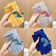 Kids Warm Woolen Premium Plush Gloves - Dino Thumb 6-12 y