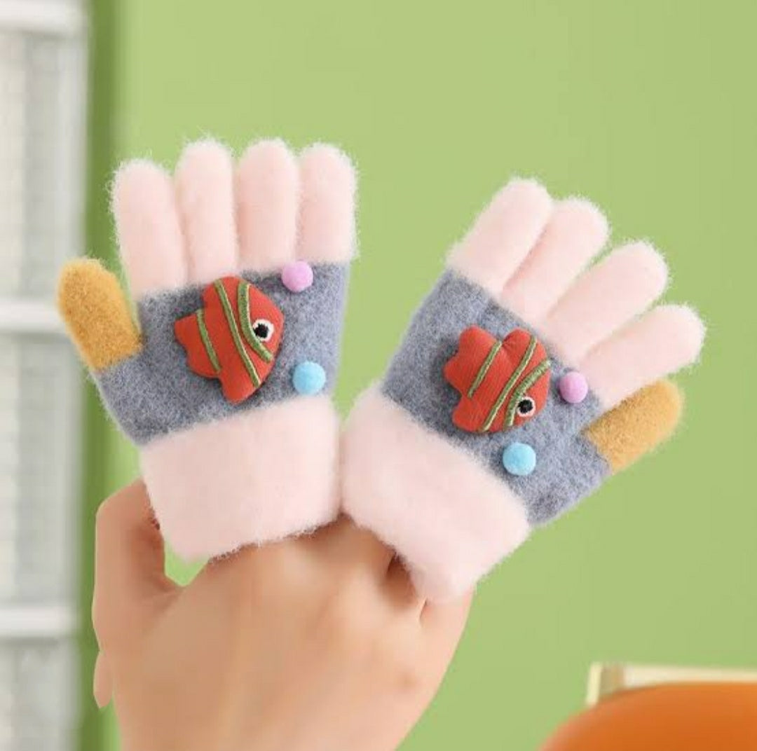 Kids Warm Woolen Premium Plush Gloves - FISHY 1-3 y
