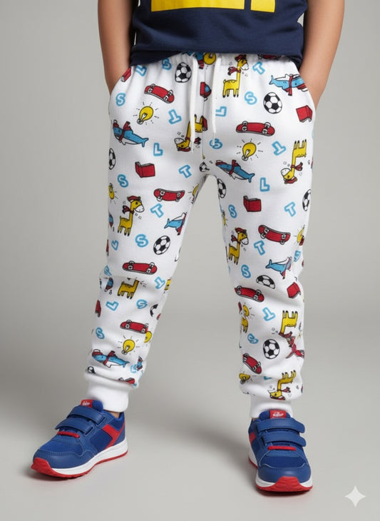 White Fleece Trousers with Cartoon Print