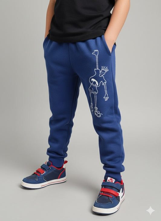 Fido Dido Fleece Trousers with Cartoon Print -Blue