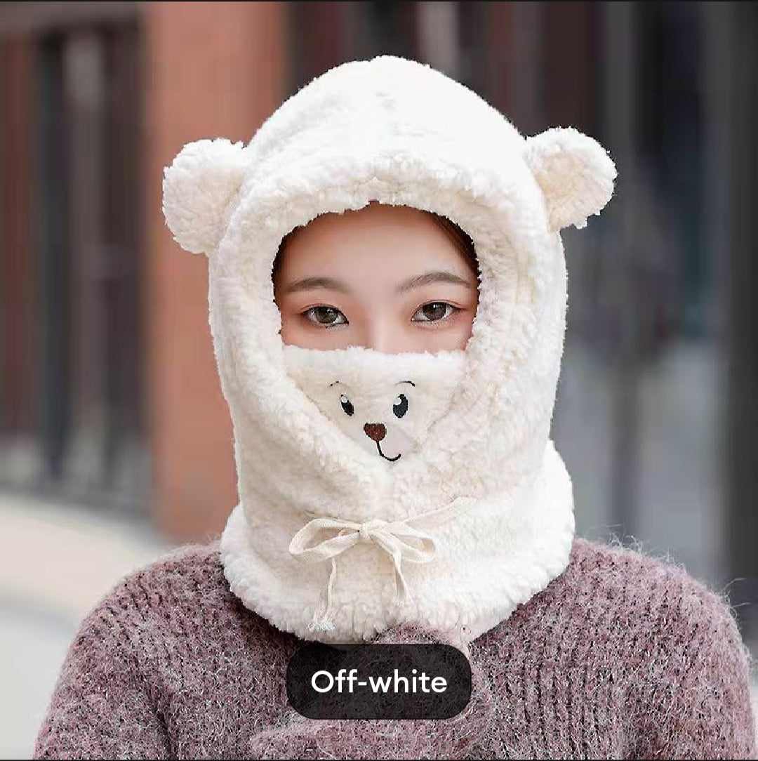 BC114 - Warm Plush 2 in 1 Cap with Mask - Free Size - Maa Sadqay