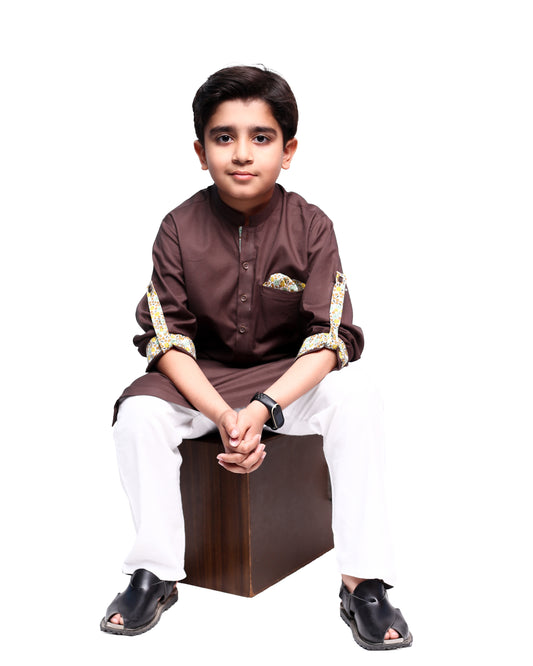 Chocolate Boy Kurta with Trouser -Floral Contrast