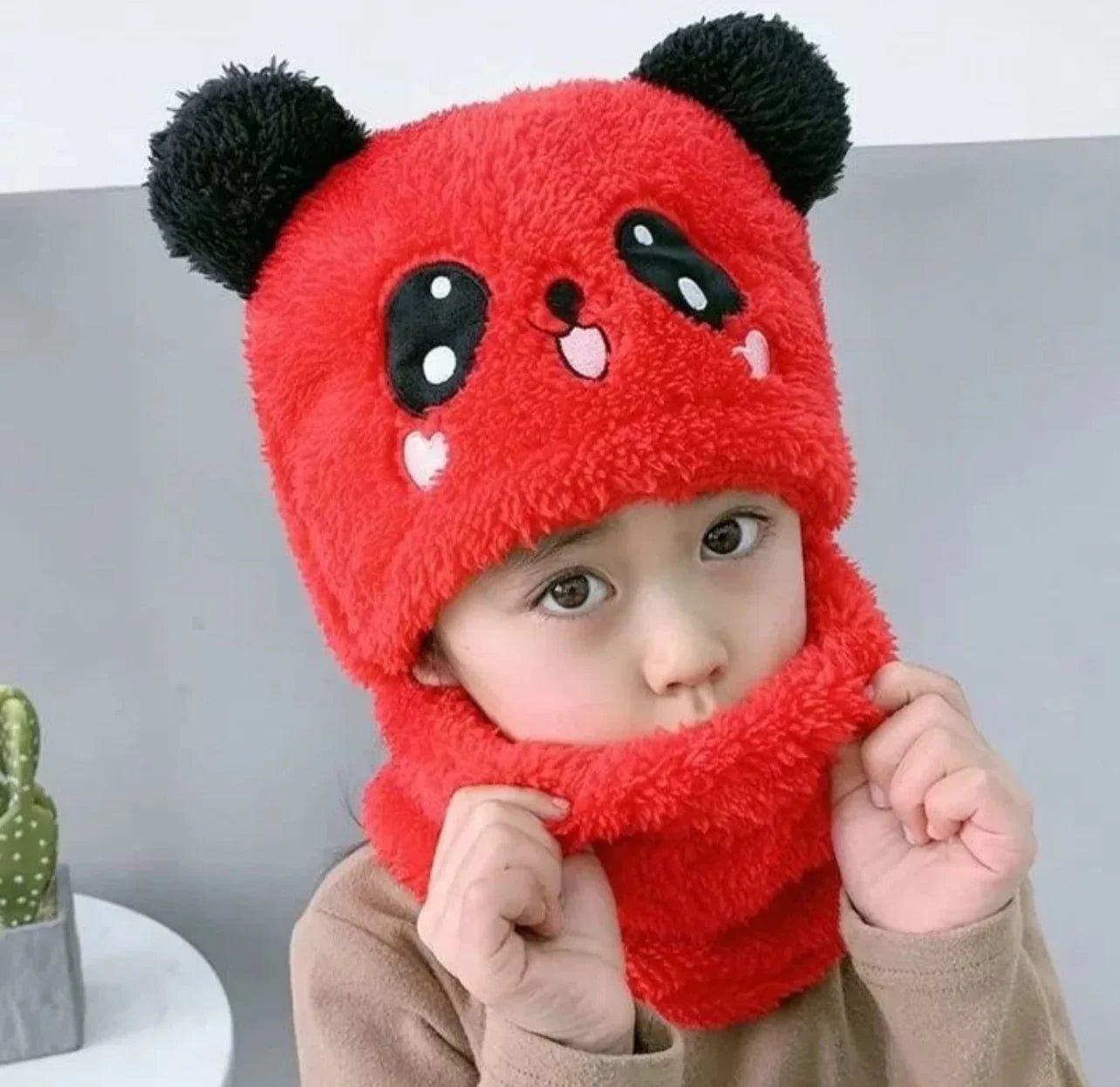 BC112 - Plush Panda Cap with neck Warmer - Free size - Maa Sadqay
