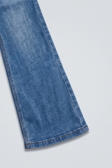 Girls Blue Denim Flared Jeans – High-Waist Button Front. DJ8