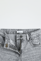 Unisex Grey Ripped Wide-Leg Denim Jeans - DJ5