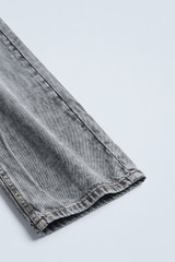 Unisex Grey Ripped Wide-Leg Denim Jeans - DJ5