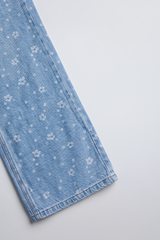 Girls Daisy Light Wash Floral Print Wide-Leg Jeans. DJ10