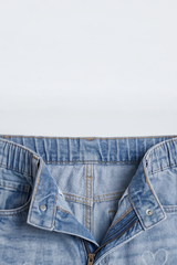 Girls Light Blue Printed Heart Wide-Leg Denim Jeans. DJ15