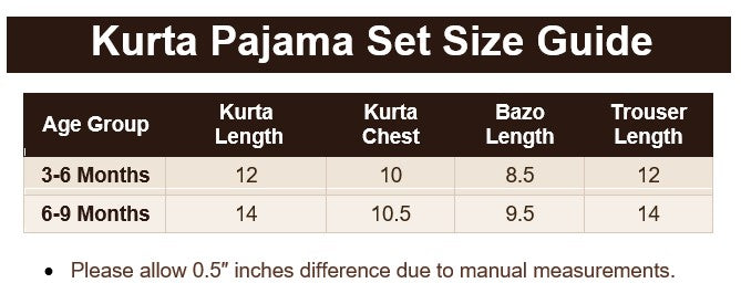 Infants/Toddlers Premium Cotton Kurta Pajama Set - Off White Size Guide