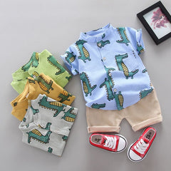 Kids Funky Cotton Shirt with Shorts |Blue Alligator -FS1017