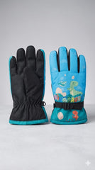 Kids Warm Snow SKi Waterproof Parachute Gloves For Boys/Girls- Dino 6-12 y