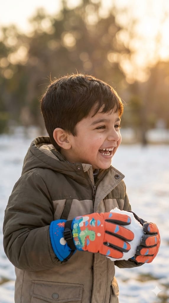 Kids Warm Snow SKi Waterproof Parachute Gloves For Boys/Girls- Dino 6-12 y