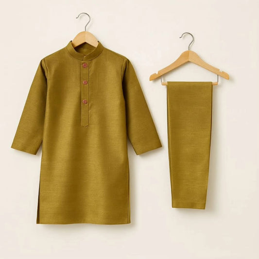 Raw silk festive kurta Pajama For Boys - Gold Brown