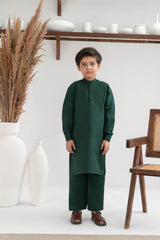 Raw silk festive kurta Pajama For Boys -Emerald Green