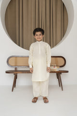 Raw silk festive kurta Pajama For Boys - Cream