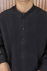 Boys Festive Kurta Pajama Set - Plain Silk Black