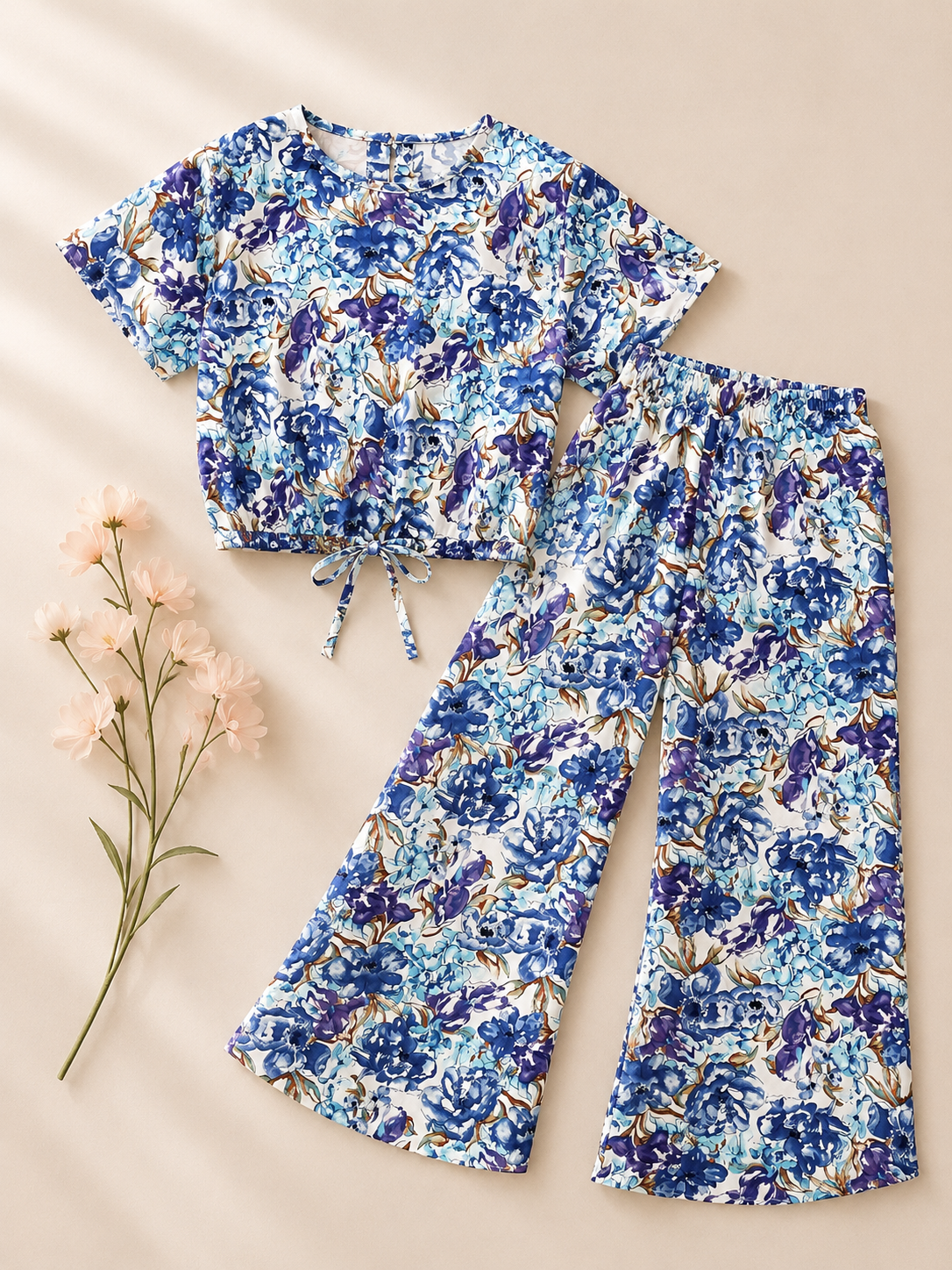 Royal Flowers crop-top with Bell Bottom -CT143