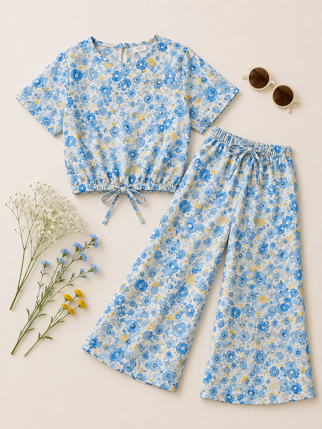 Floral Sky-Crop-top with Bell Bottom -CT171