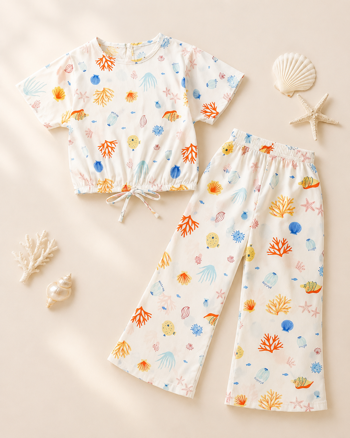 White Ocean crop-top with Bell Bottom -CT142