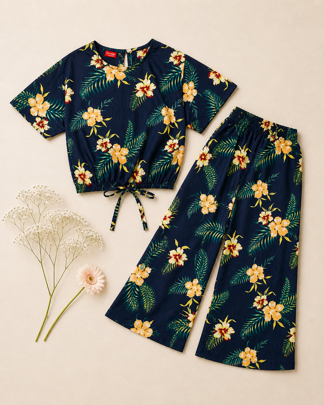 Blue World Floral crop-top with Bell Bottom -CT136