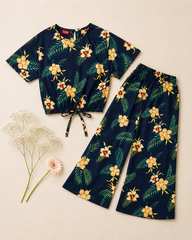 Blue World Floral crop-top with Bell Bottom -CT136