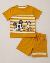 Boys Mustard Yellow Mickey Mouse Character T-Shirt & Shorts Set- BNS2002