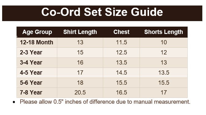 Boys Premium Waffle Knit Summer Co-ord Set - BCSOM154 Size Guide