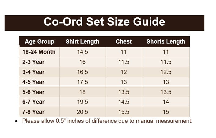 Boys Premium Summer Co-ord Set - BCSRC20 Size Guide