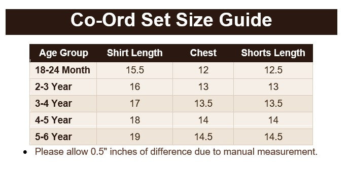 Boys Monogram Print Co-ord Set - BCSRN100 Size Guide
