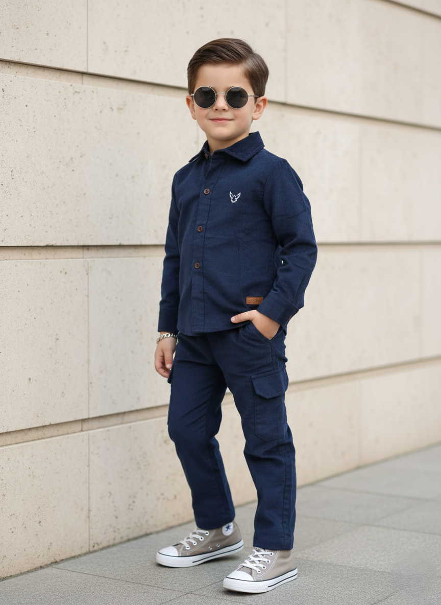 Corduroy Co-ord set for boys-Royal cc6 - Maa Sadqay