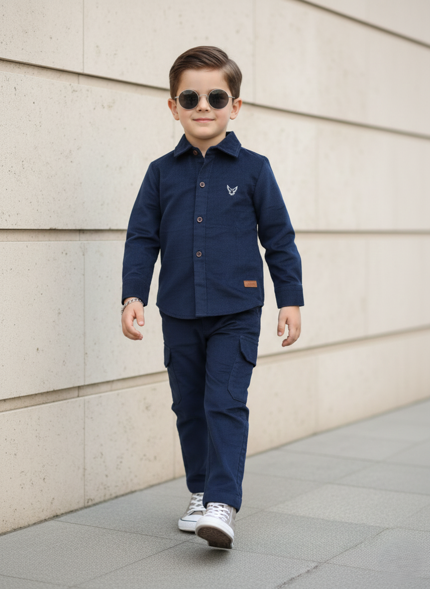 Corduroy Co-ord set for boys-Royal cc6 - Maa Sadqay