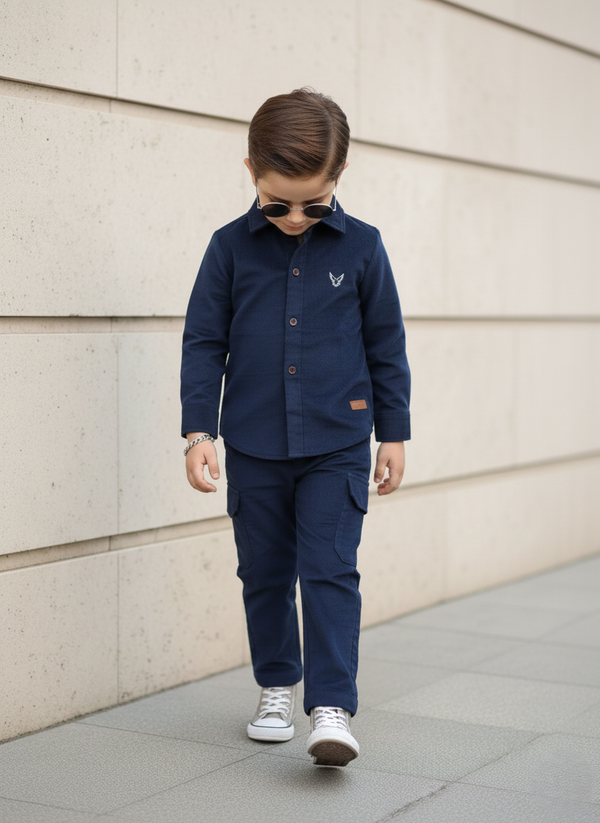 Corduroy Co-ord set for boys-Royal cc6 - Maa Sadqay