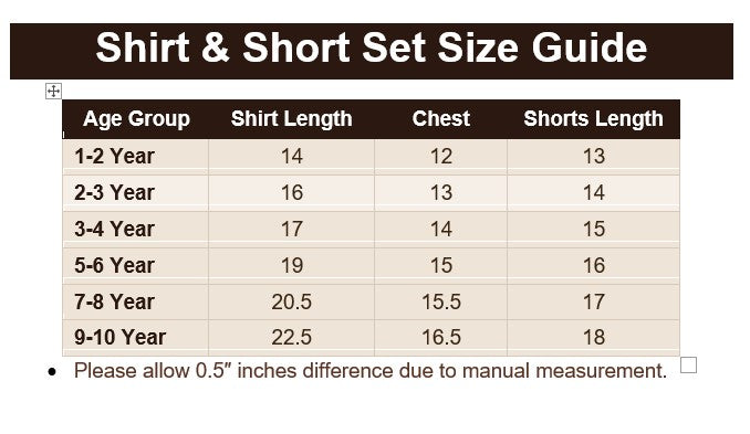 Boys Summer Resort Hawaiian Co-ord Set – BNS2001 Size Guide
