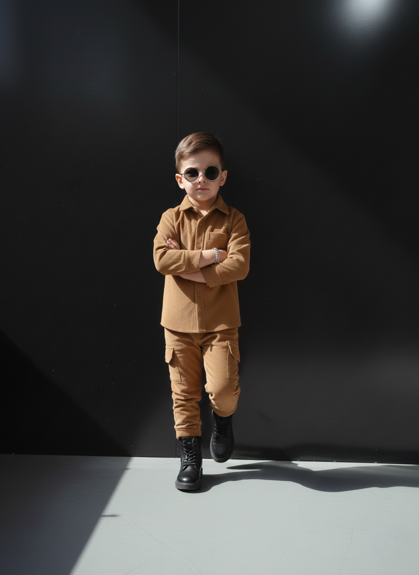 Corduroy Co-ord set for boys- Camel cc8