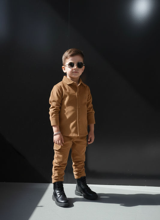 Corduroy Co-ord set for boys- Camel cc8