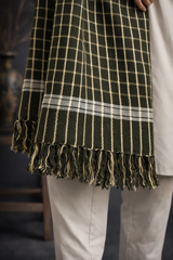 Boys Premium Checkered Woolen Shawl - Dark Green