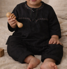 Infants/Toddlers Premium Cotton Kurta Pajama Set - Black