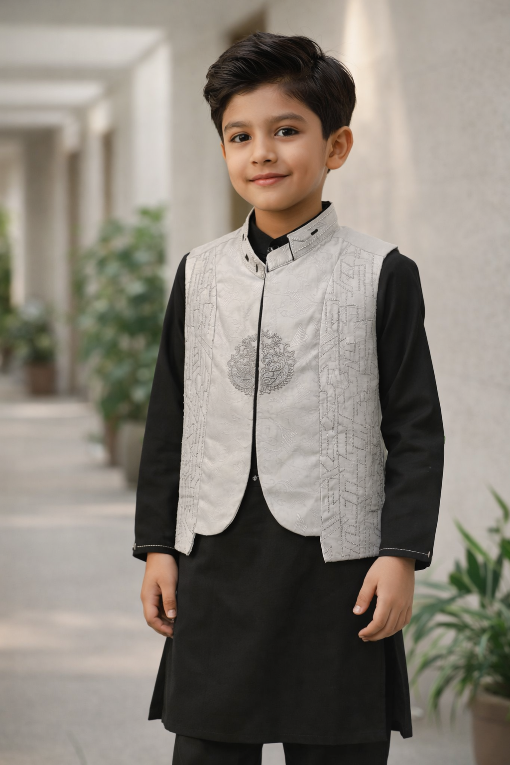 Boys Premium 3 Piece Waistcoat Suit – Kurta Shalwar/Pajama Set - Art 1483 Black