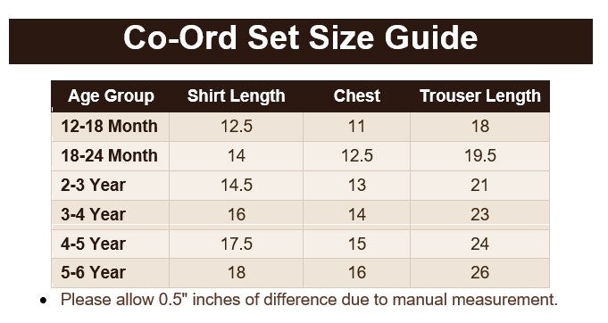 Girls Leapord Co Ord Set - GCSSF520 Size Guide