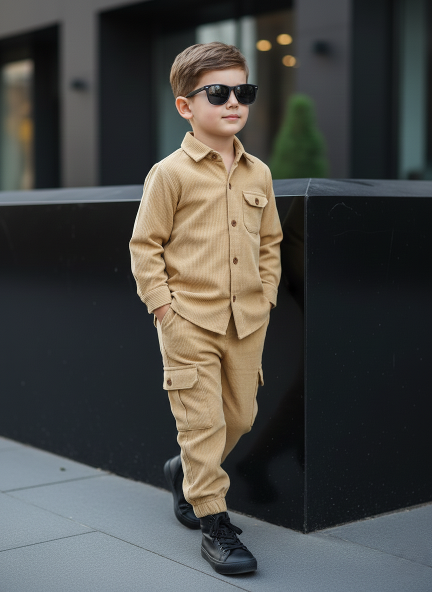 Corduroy Co-ord set for boys- Butterscotch cc5 - Maa Sadqay