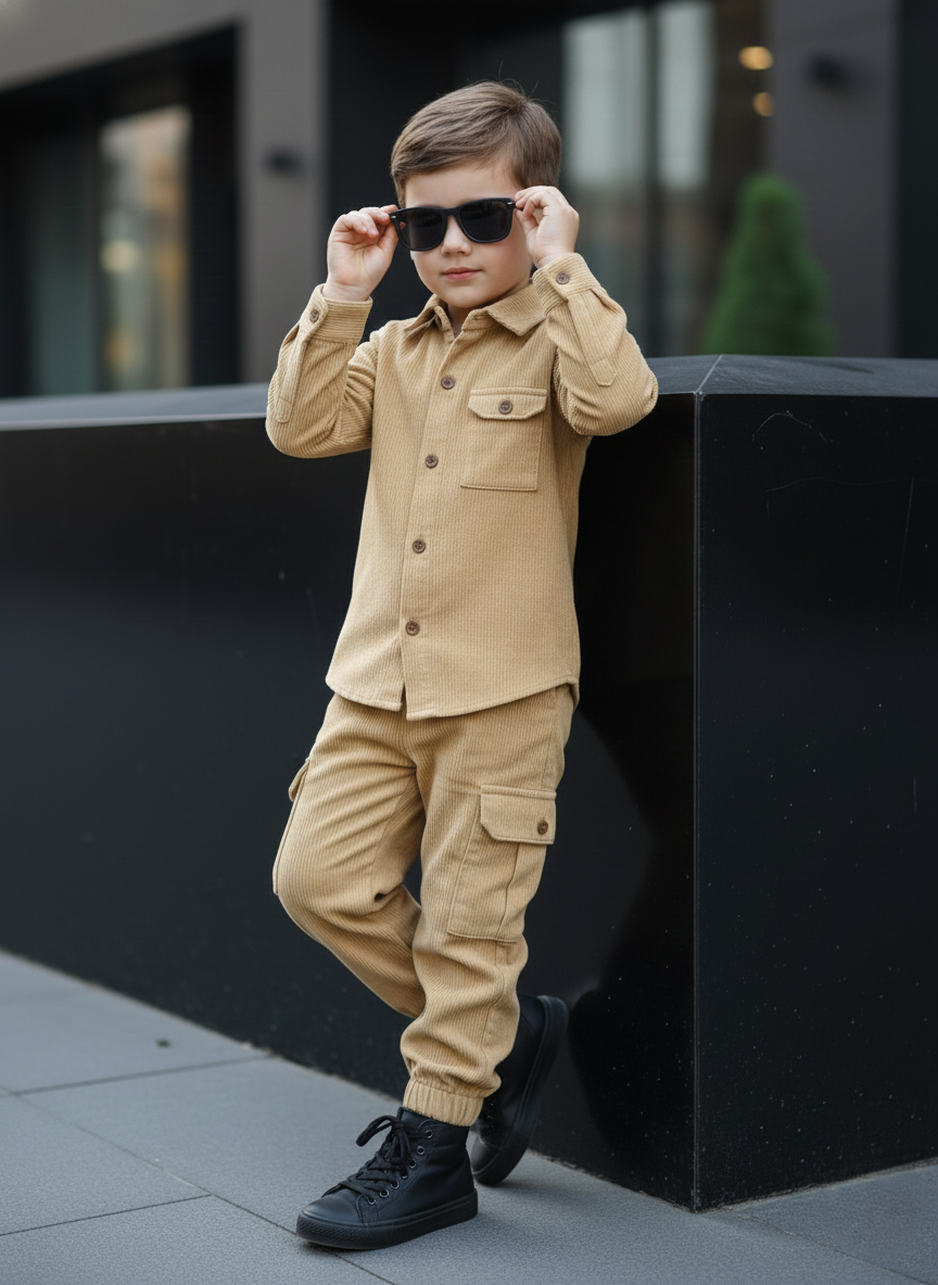 Corduroy Co-ord set for boys- Butterscotch cc5 - Maa Sadqay