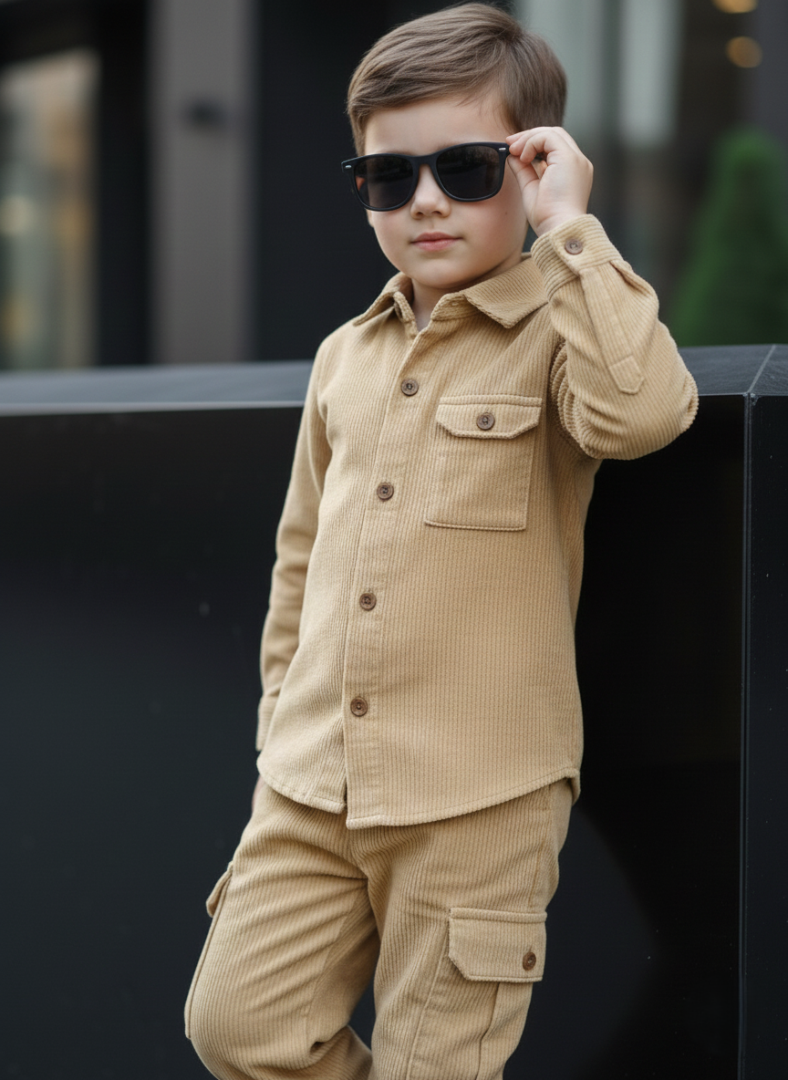 Corduroy Co-ord set for boys- Butterscotch cc5 - Maa Sadqay