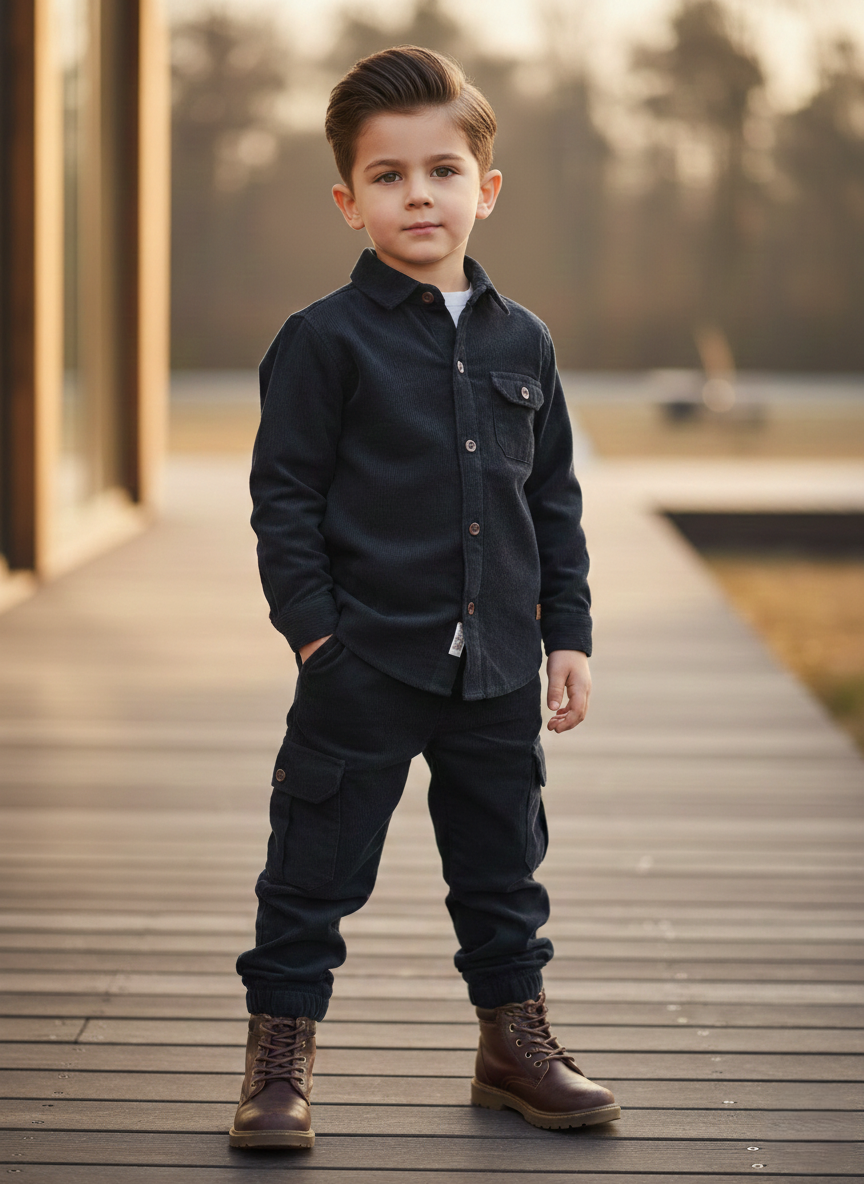 Corduroy Co-ord set for boys- Navy Blue cc2