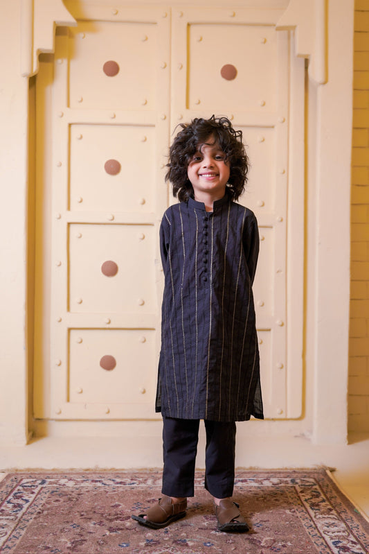 All over Embroidered Kurta With Trouser - Charcoal