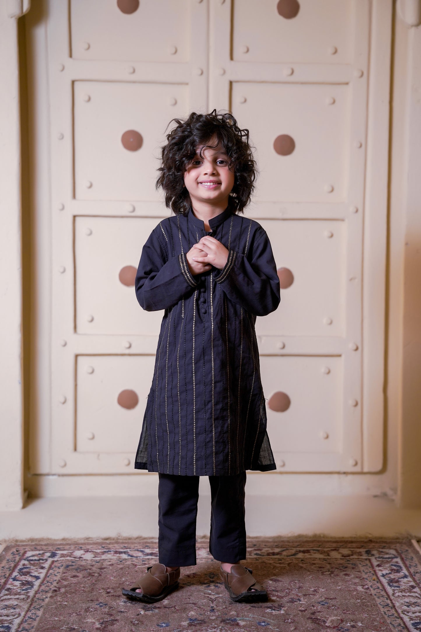 All over Embroidered Kurta With Trouser - Charcoal